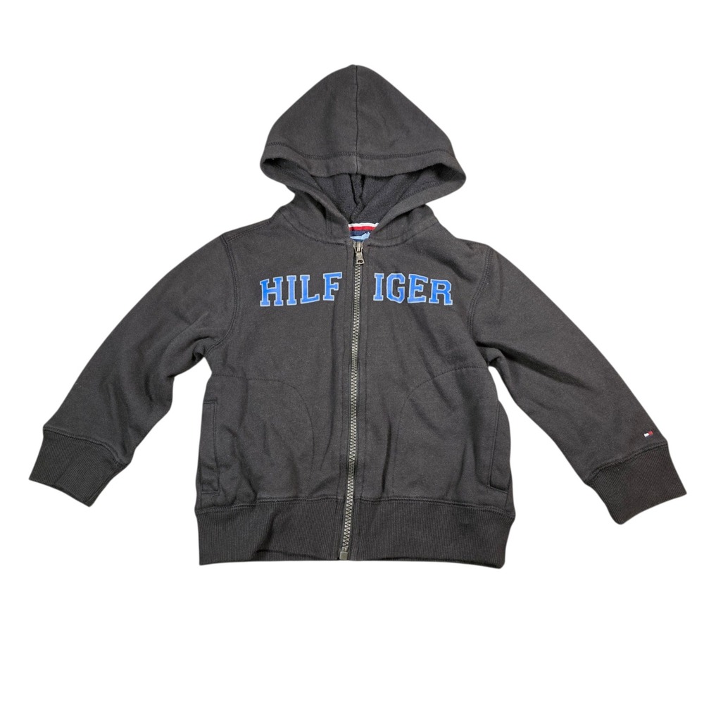 Tommy Hilfiger Boys Charcoal Grey Full Zip Hoodie Sweatshirt Blue Logo 3T